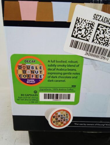 Double Donut Decaf Dark Roast Coffee Keurig K Cups - 80 Count, Best By 4/26