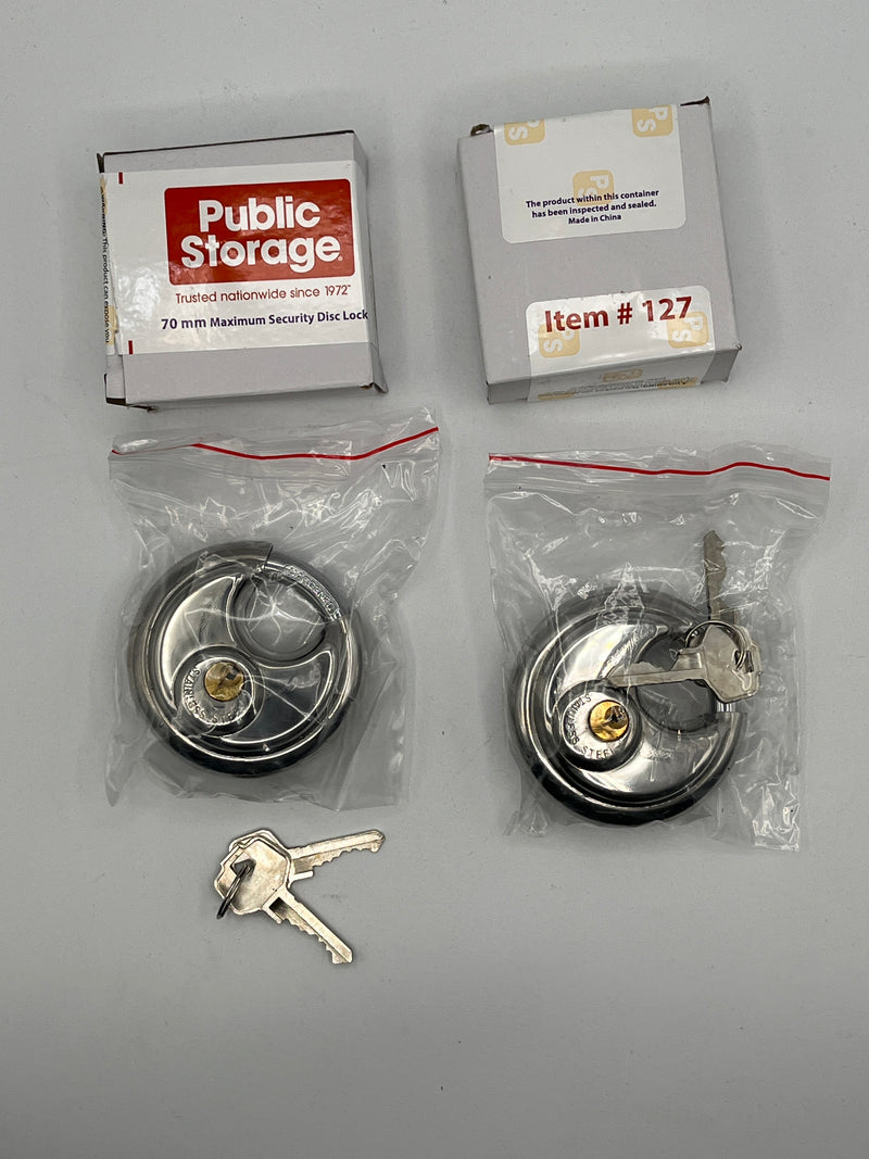Lot of 2 Heavy Duty Stainless Steel Hardened Disc Padlock Round Lock cylinder
