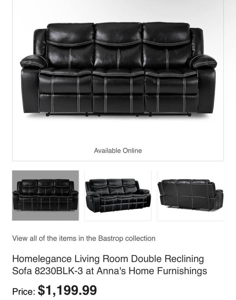 Bastrop Black Double Reclining Sofa Couch black brown Homelegance