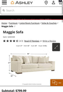 Ashley Furniture Maggie Sofa 96” wide white sofa couch with cushions