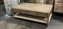 Natural Brown Wood Black Iron 2 Tier Rectangular Coffee Table