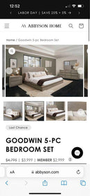 KING SIZE GOODWIN 5-PC BEDROOM SET dark beige abbyson furniture bed frame dresser side headboard