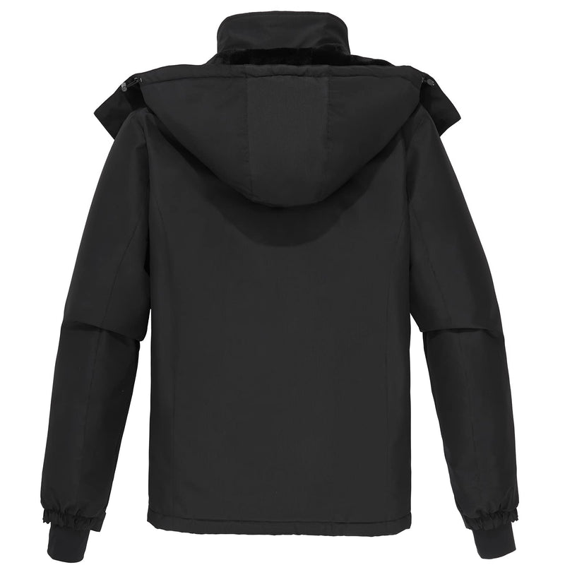 CAMEL CROWN Men's Mountain Snow Waterproof Ski Jacket Detachable Hood Windproof Fleece Parka Rain Jacket Winter Coat Black 2XL - Like New
