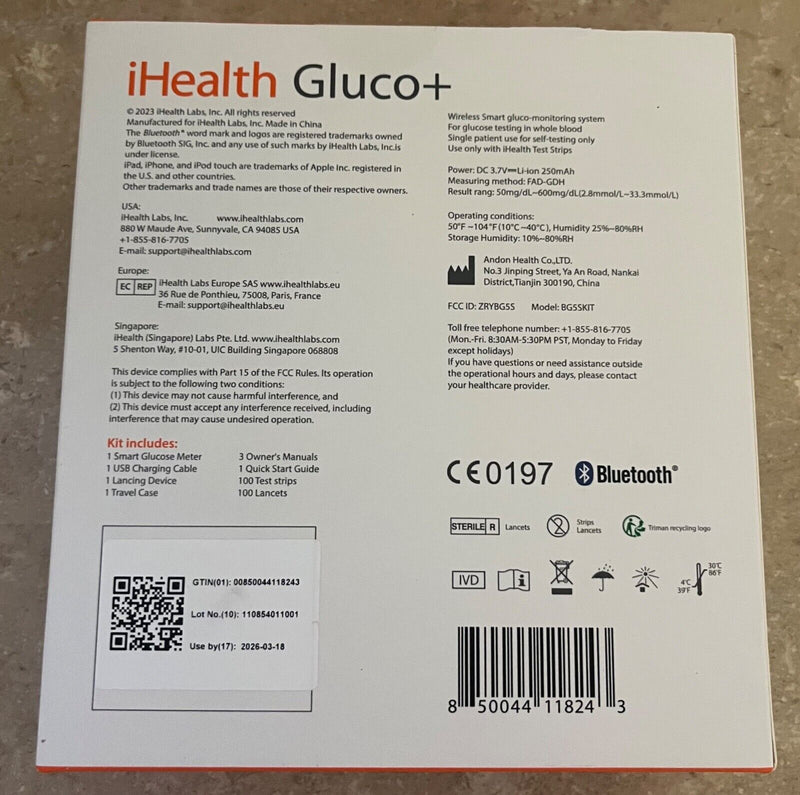 IHealth Gluco+ Wireless Smart Blood Glucose Monitor Kit With Free App