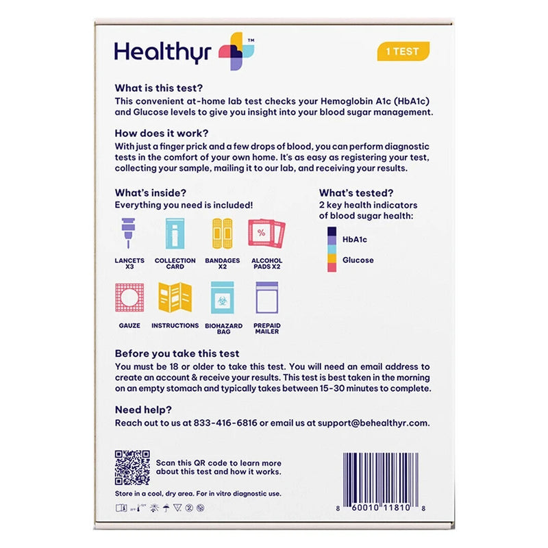 Healthyr HbA1c+GLUCOSE, At Home Health Test (NEW/SEALED)