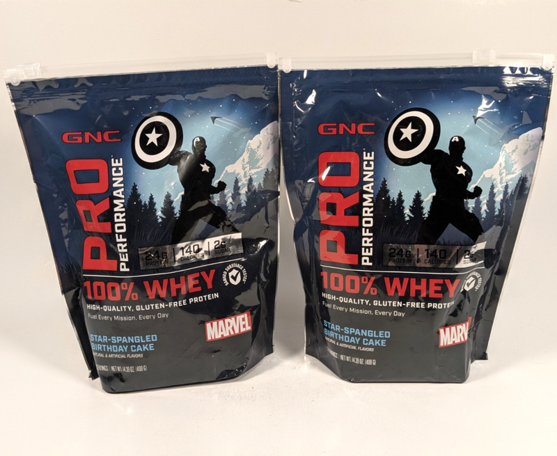 GNC x Marvel Pro Performance 100% Whey Birthday Cake 2 Pack Exp 06/25 14.39oz Ea