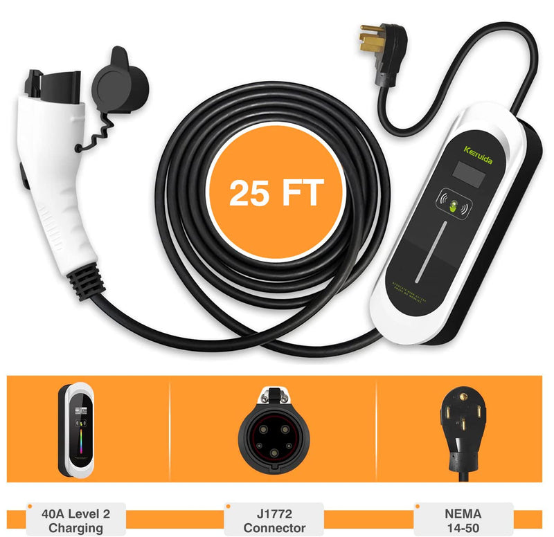 Keruida Level 2 EV Charger 40Amp 240V, Portable EV Charger with NEMA 14-50 Plug - Very Good