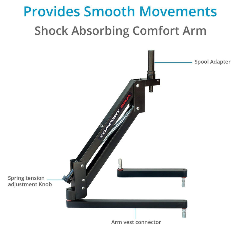 Flycam 5000 Handheld Camera Stabilizer with Comfort Arm Vest. Precise Balancing, Smooth & Fatigueless Operations. Quick Shock Absorption, Free Quick Release, Arm Brace & Table Clamp (FLCM-CMFT-KIT)