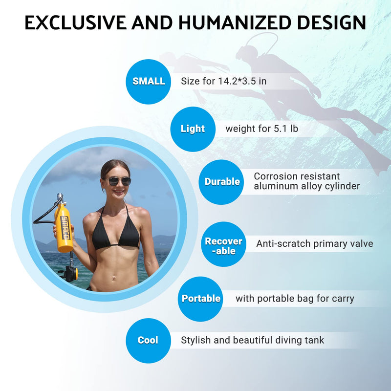Scuba Tank 1L Mini Scuba Tank Support About 15 Minutes Underwater Breathing(No More Than 33ft) Scuba Diving Accessories Diving Oxygen Tanks for Water Rescue/Diving Sightseeing/Backup Air Source, Black