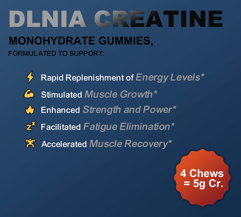 DLNIA 120 Creatine Monohydrate Gummies for Men & Women, Vegan-Friendly, Sugar-Free, & Tasty Chewables - Instantized Creatine Gummies (120 Count (Pack of 1), Orange)