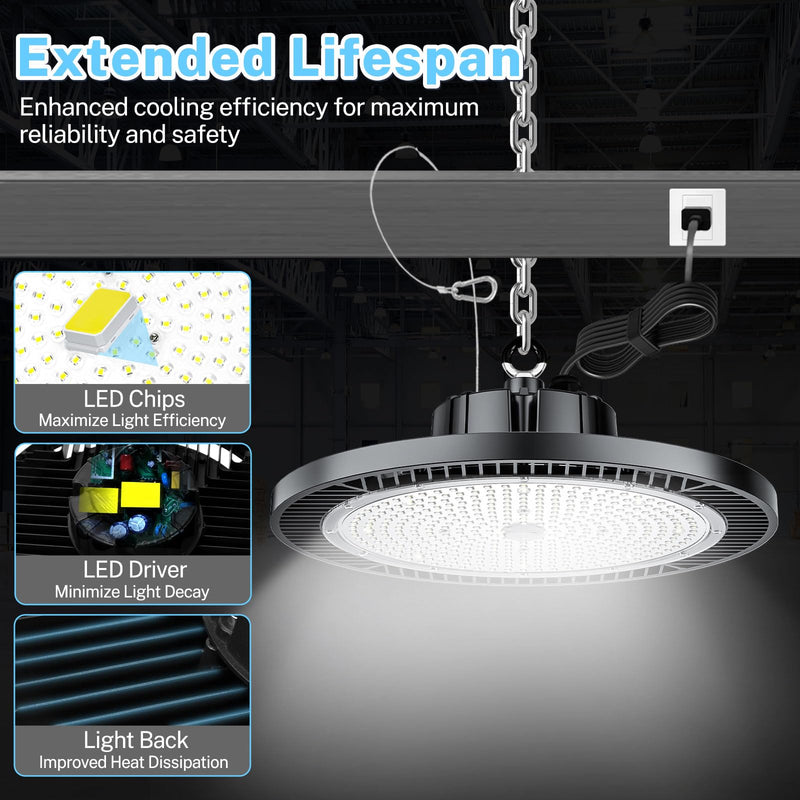 6 PACK UFO Led High Bay Light 150W High Brightness 5000K US Plug Workshop Garage Warehouse