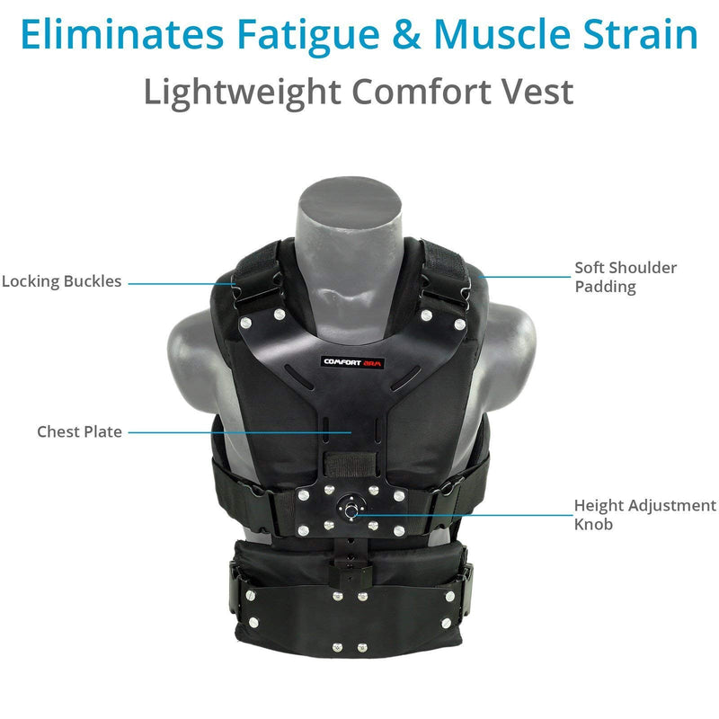 Flycam 5000 Handheld Camera Stabilizer with Comfort Arm Vest. Precise Balancing, Smooth & Fatigueless Operations. Quick Shock Absorption, Free Quick Release, Arm Brace & Table Clamp (FLCM-CMFT-KIT)