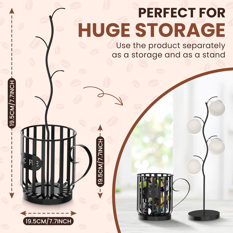 Coffee Pod Holder with Mug Holder Tree, K Cup Holder with Attachable Mug Tree, Coffee Pods Organizer with Mug Rack, Countertop Organizer, Coffee Pod Storage and Mug Organizer