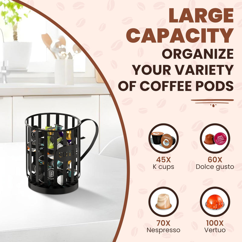 Coffee Pod Holder with Mug Holder Tree, K Cup Holder with Attachable Mug Tree, Coffee Pods Organizer with Mug Rack, Countertop Organizer, Coffee Pod Storage and Mug Organizer