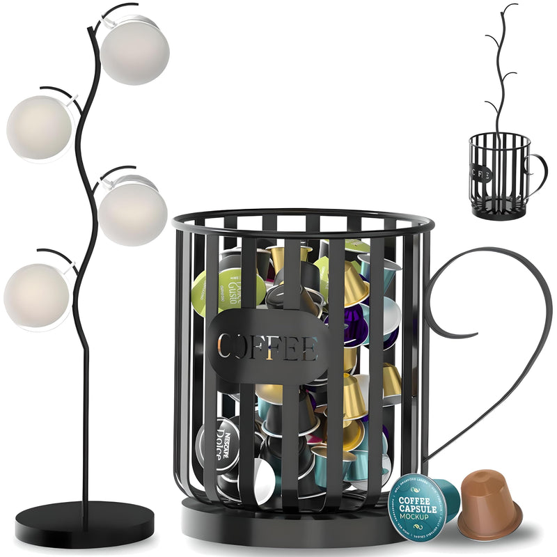 Coffee Pod Holder with Mug Holder Tree, K Cup Holder with Attachable Mug Tree, Coffee Pods Organizer with Mug Rack, Countertop Organizer, Coffee Pod Storage and Mug Organizer