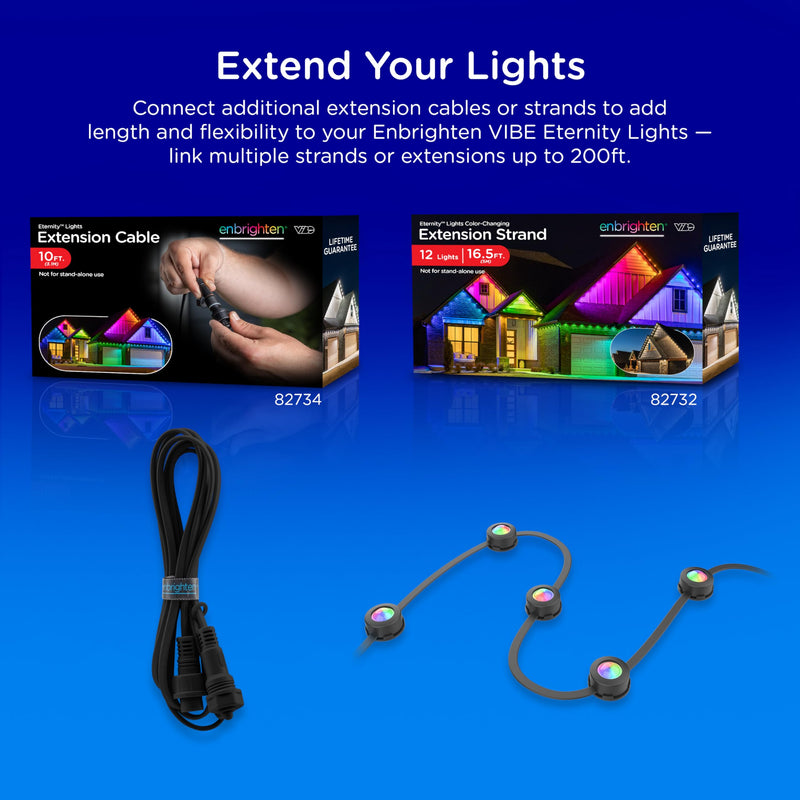 Enbrighten Eternity Permanent Outdoor Lights, 100ft, 72 RGBW IC LEDs, Black Eave Lights, Halloween Decor, Christmas Lights, Everyday Accent Lights, IP67 Waterproof, Works with Alexa, Google Home, 82730