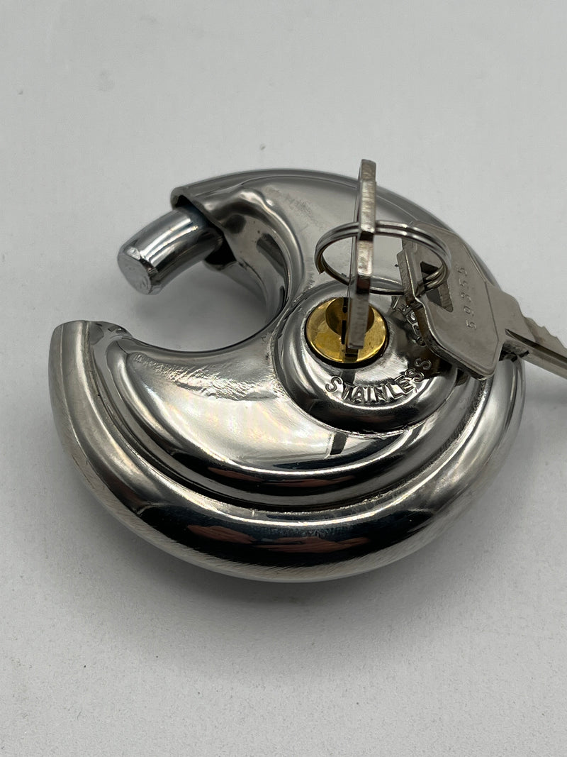 Lot of 2 Heavy Duty Stainless Steel Hardened Disc Padlock Round Lock cylinder