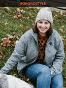 ORORO Women’s Heated Fleece Jacket with Battery, Fleece Heating Jacket Warming Jacket for Women (Grey, XL) - Like New