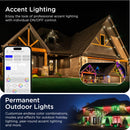 Enbrighten Eternity Permanent Outdoor Lights, 100ft, 72 RGBW IC LEDs, Black Eave Lights, Halloween Decor, Christmas Lights, Everyday Accent Lights, IP67 Waterproof, Works with Alexa, Google Home, 82730