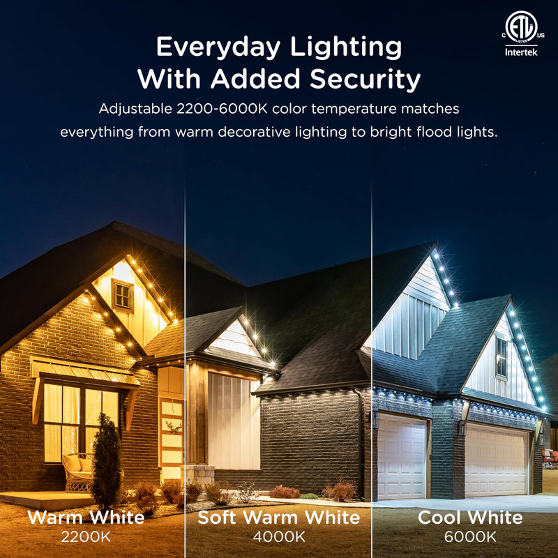Enbrighten Eternity Permanent Outdoor Lights, 100ft, 72 RGBW IC LEDs, Black Eave Lights, Halloween Decor, Christmas Lights, Everyday Accent Lights, IP67 Waterproof, Works with Alexa, Google Home, 82730