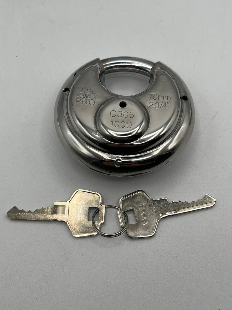 Lot of 2 Heavy Duty Stainless Steel Hardened Disc Padlock Round Lock cylinder