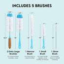 Turbo Bottle Brush Cleaner Set of 5 | Multi-Size Cleaning Brushes for Bottles, Cups & Straws