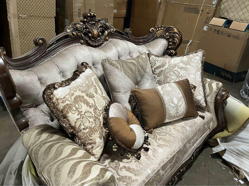 Shalisa Fabric Tufted Upholstered Wingback Loveseat in Walnut