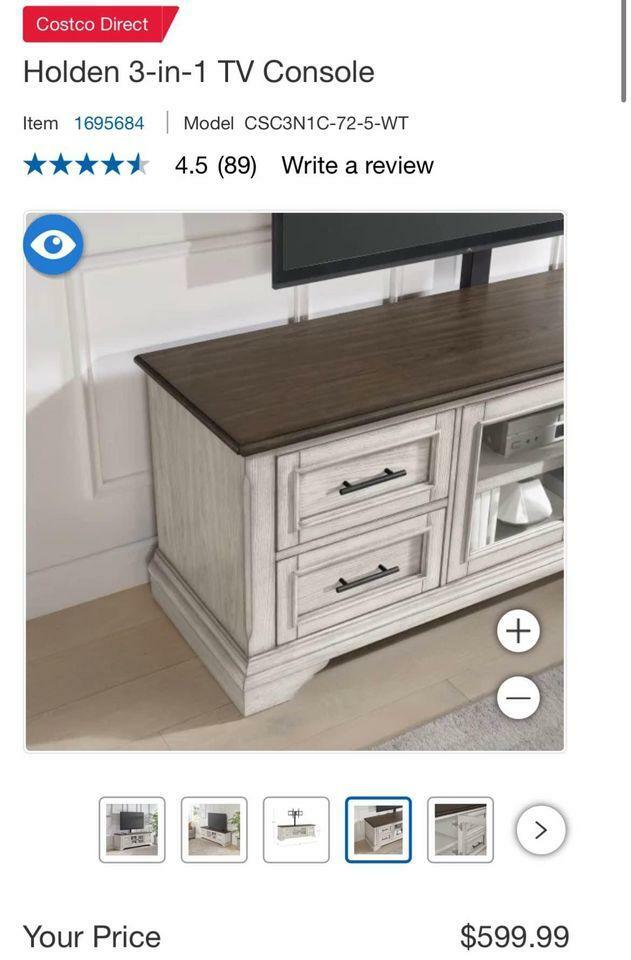72” wide Holden 3-in-1 TV Console entertainment media stand center table living room drawers