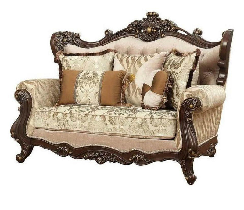 Shalisa Fabric Tufted Upholstered Wingback Loveseat in Walnut