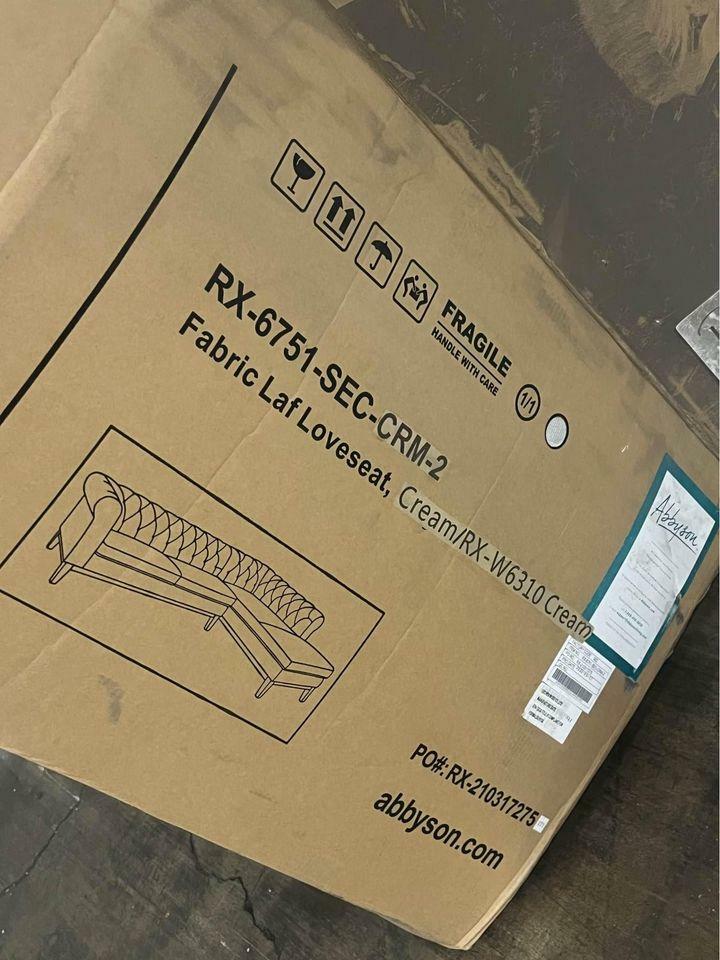 Abbyson cream grey loveseat right side arm rest brand new!