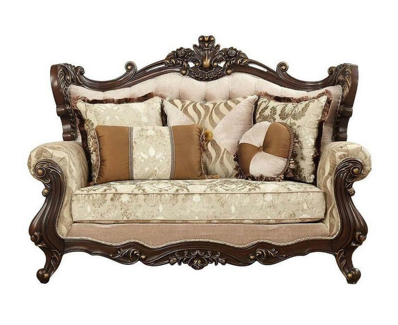 Shalisa Fabric Tufted Upholstered Wingback Loveseat in Walnut