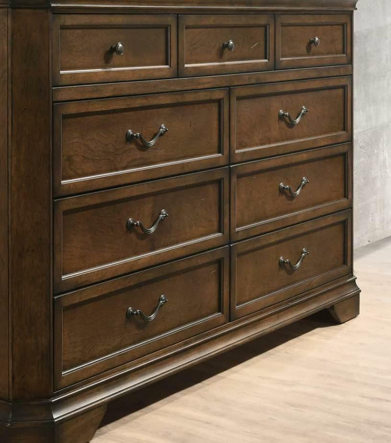 Maderne Traditional Wood 9-Drawer Dresser, Antique Walnut Finish bedroom wooden furniture
