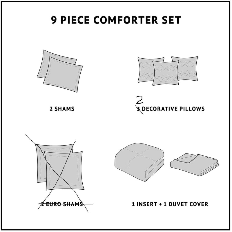 Madison Park Signature Hollywood Glam Cozy Comforter Set - All Season Bedding Combo Filled Insert and Removable Duvet Cover, Shams, Decorative Pillows, Metallic White King(110"x96") 10 Piece - Very Good