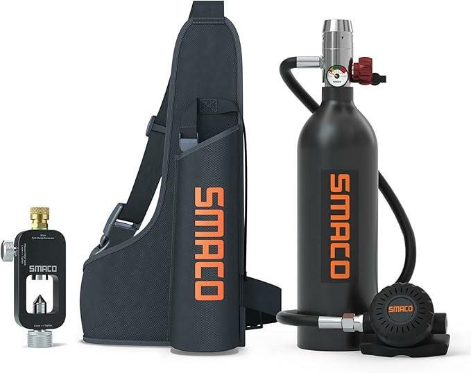 Scuba Tank 1L Mini Scuba Tank Support About 15 Minutes Underwater Breathing(No More Than 33ft) Scuba Diving Accessories Diving Oxygen Tanks for Water Rescue/Diving Sightseeing/Backup Air Source, Black