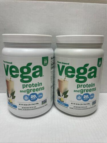 Lot Of 2- Vega Protein & Greens Vanilla Flavored 18.6oz Plant Based Exp 08/2025+