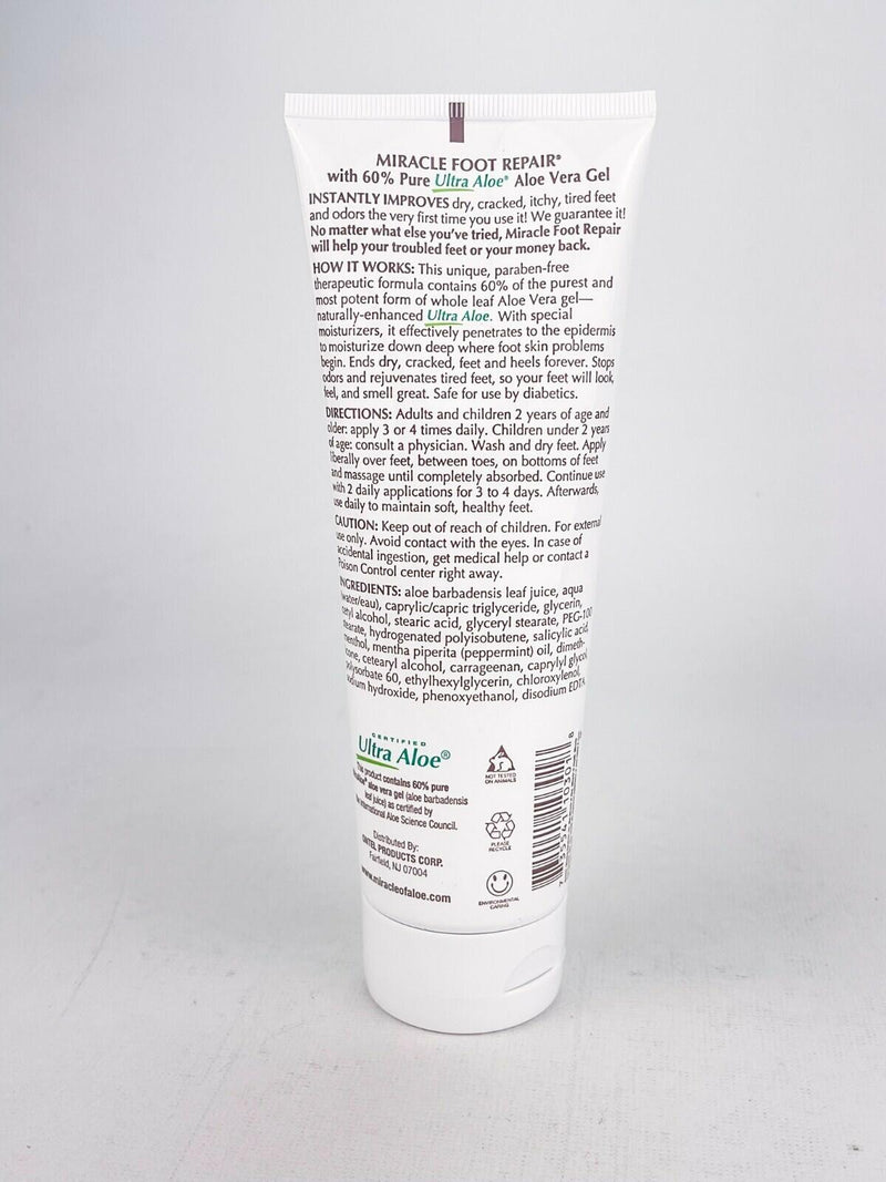 Miracle of Aloe Foot Repair Cream For Dry Cracked Feet 8 Oz Each Lot Of 2