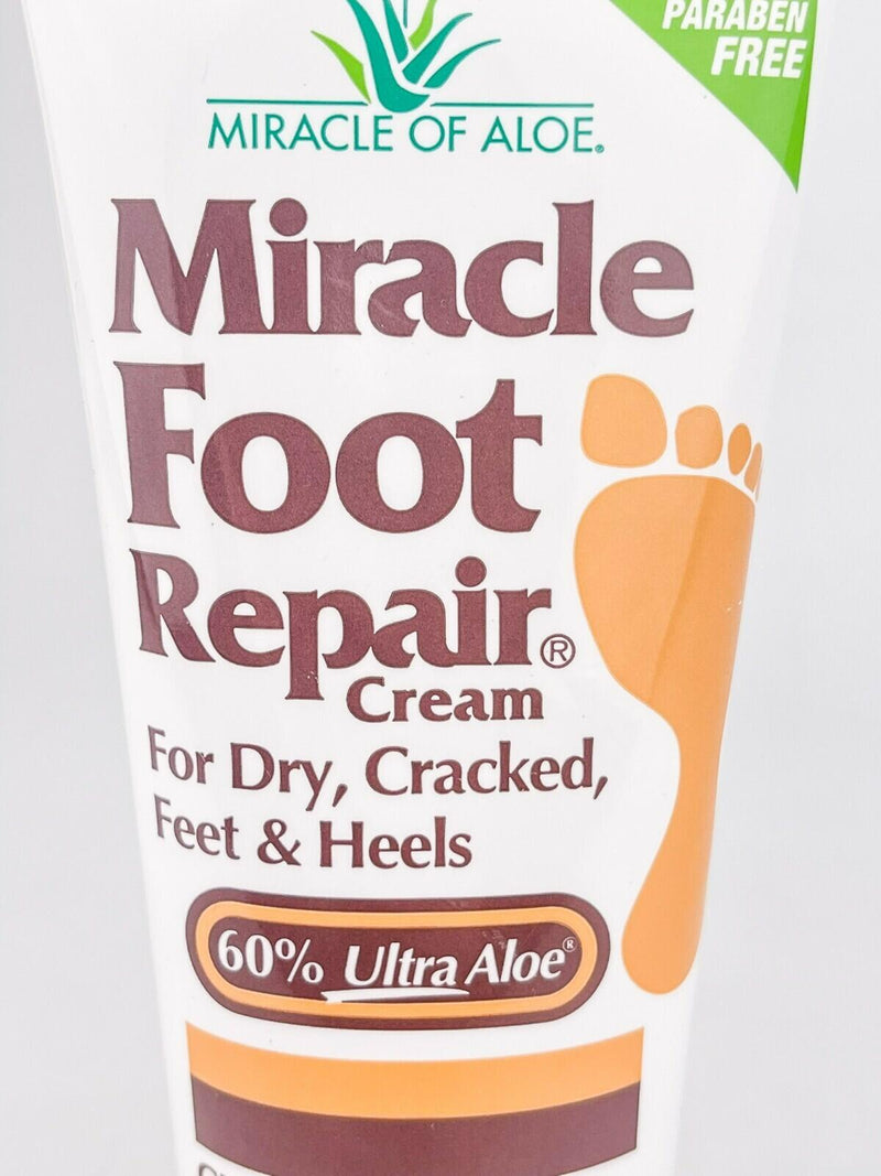 Miracle of Aloe Foot Repair Cream For Dry Cracked Feet 8 Oz Each Lot Of 2