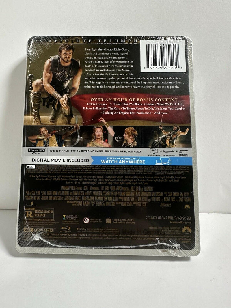 Gladiator 2 II Steelbook (4K UHD + Blu-ray + Digital) Brand New/Sealed