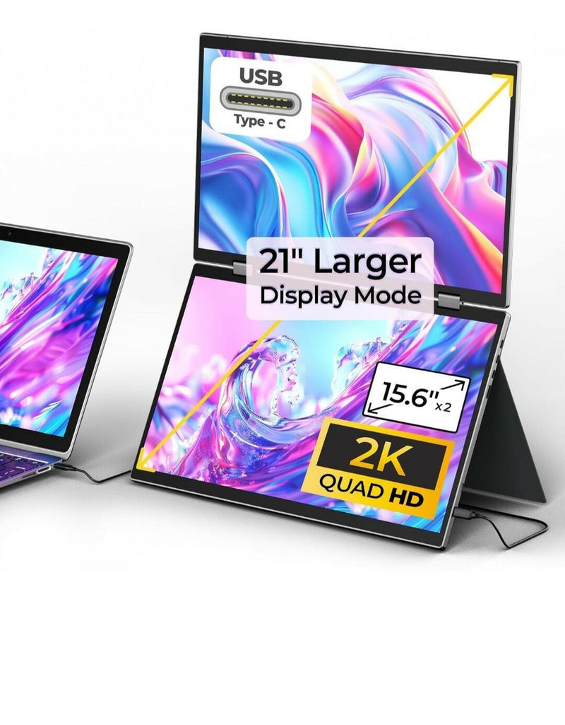 Portable Dual Monitors - 15.6” 2K Dual Screen Monitor for Laptop(Win/Linux),...