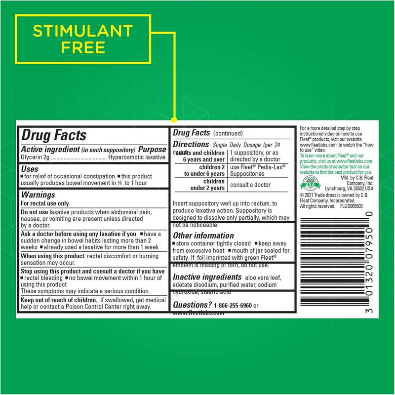 Fleet Laxative Glycerin Suppositories for Adult 50 Count (Pack of 1)