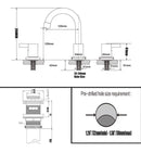 Phiestina 2 Handle 3 Hole 8 Inch Bathroom Faucet Metal Pop-Up Drain WF015-1-BN
